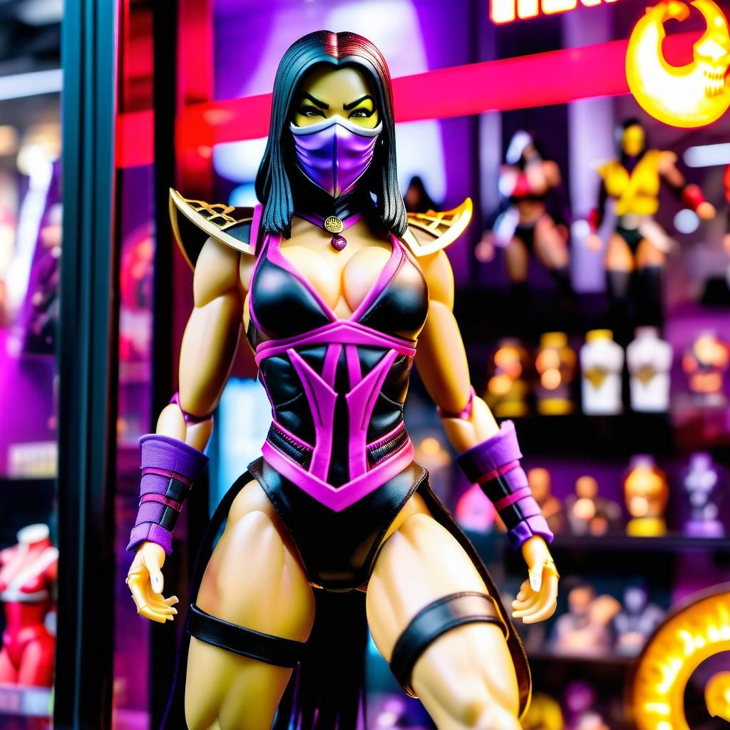 A Princess Mileena action figure on display at a toy store