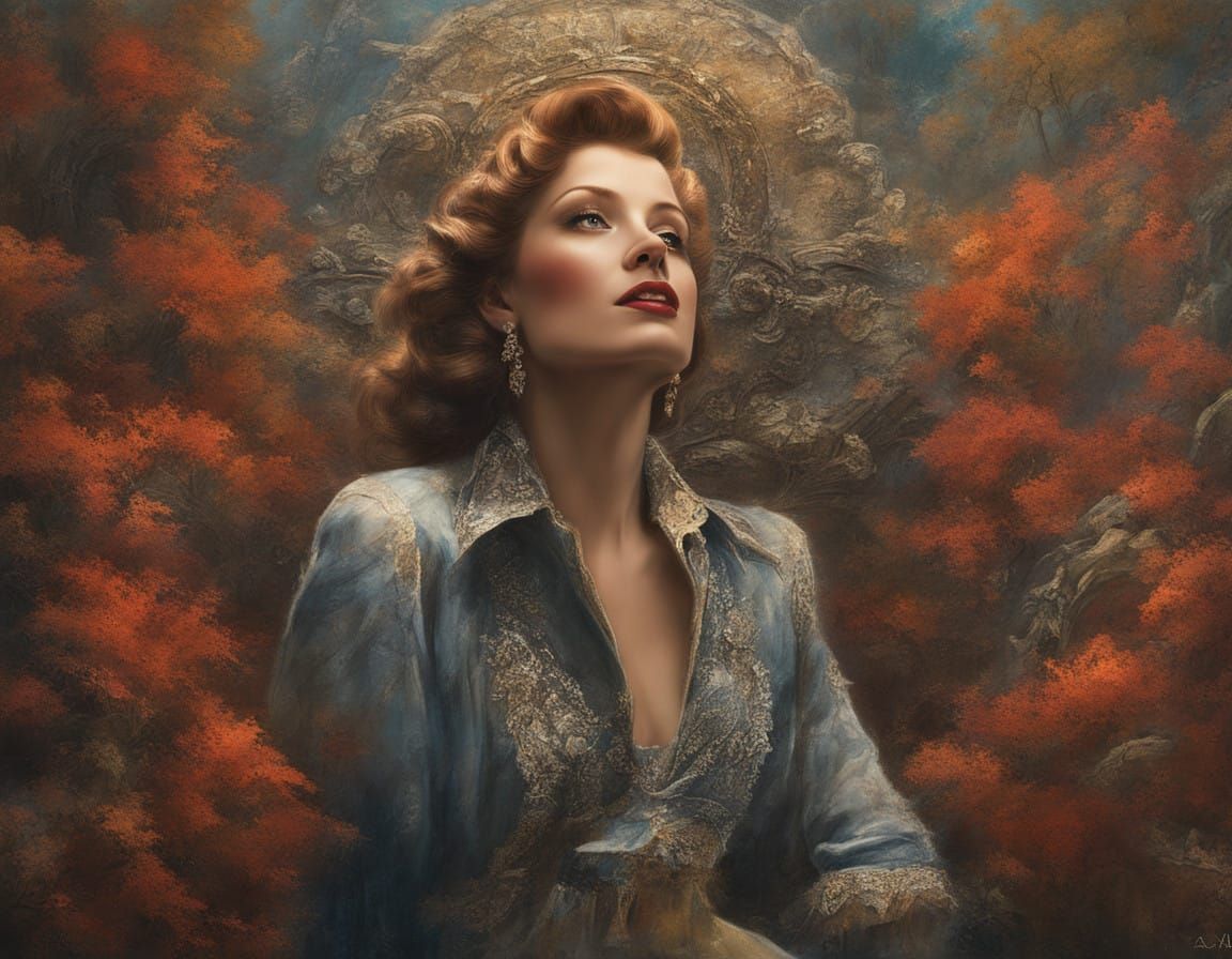 Rita Hayworth Movie Poster Portrait in Impasto Style