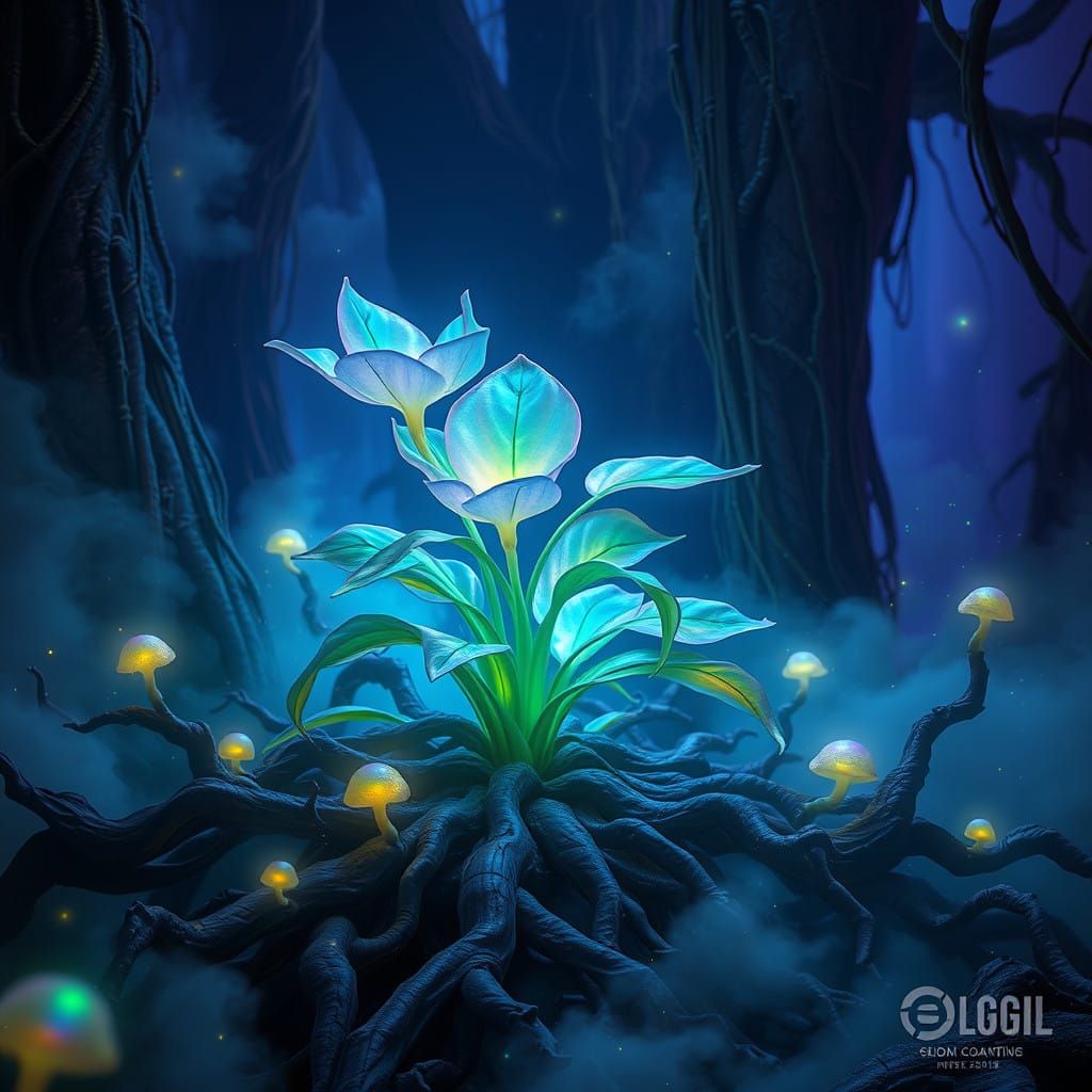 Glowing, Iridescent Plant Thrives in Enchanted Forest