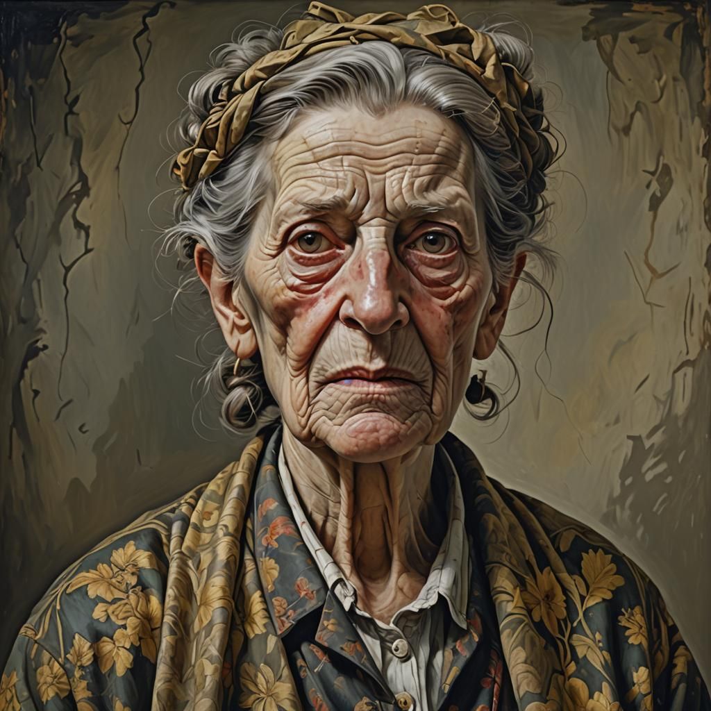 Old Woman Portrait in Oil Painting Style