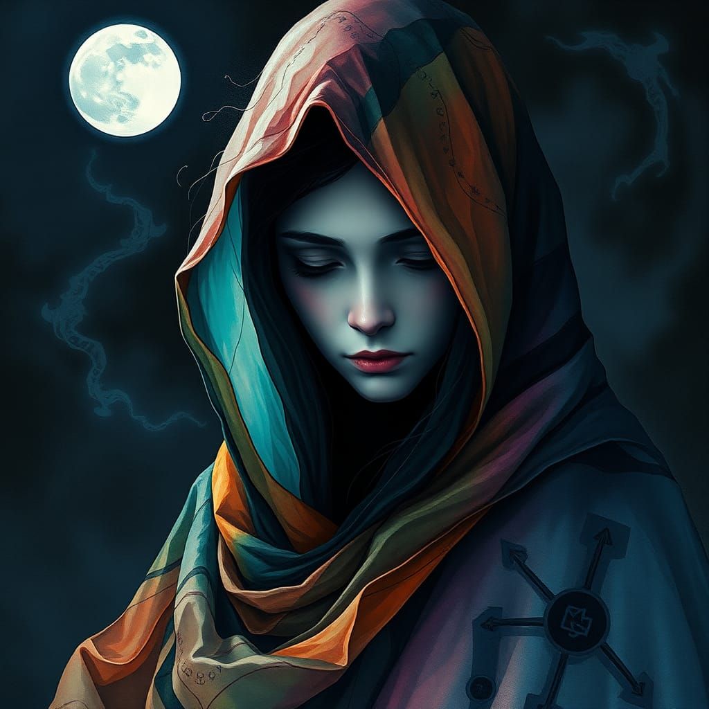 Mystical Kyrgyz Lady in Moonlit Cloak