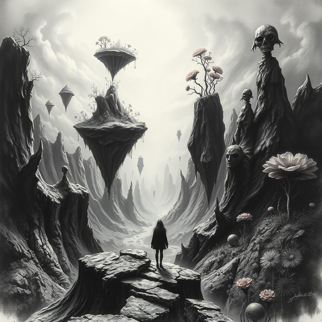 Surreal Landscape with Lone Figure in Dramatic Light