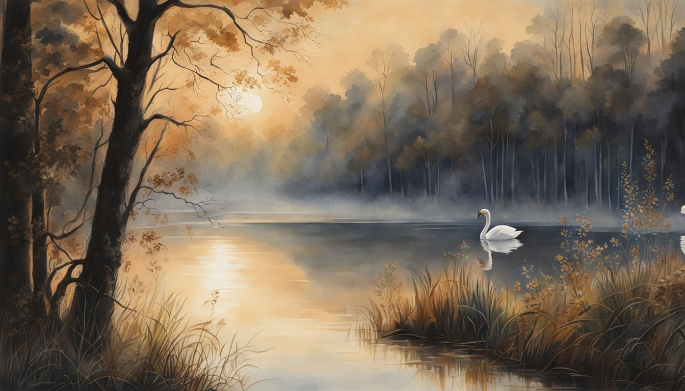 Swan Landing: Detailed Watercolor Painting
