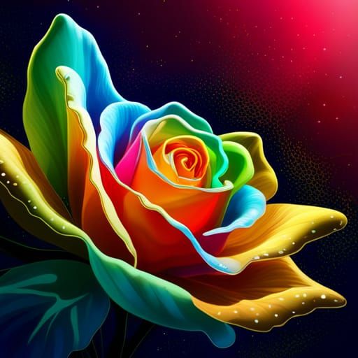 Neon Glitter Rose in Cosmic Splash Art
