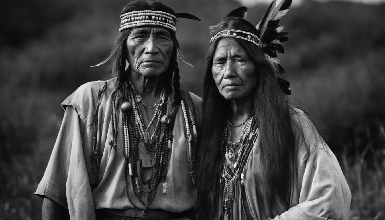 Native American Mono Couple, 1920s B&W Photography