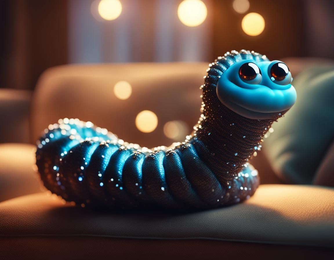 Glowing Earthworm Portrait on a Cozy Couch