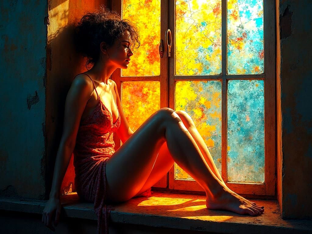 Steampunk Woman Portrait with Stained Glass Window