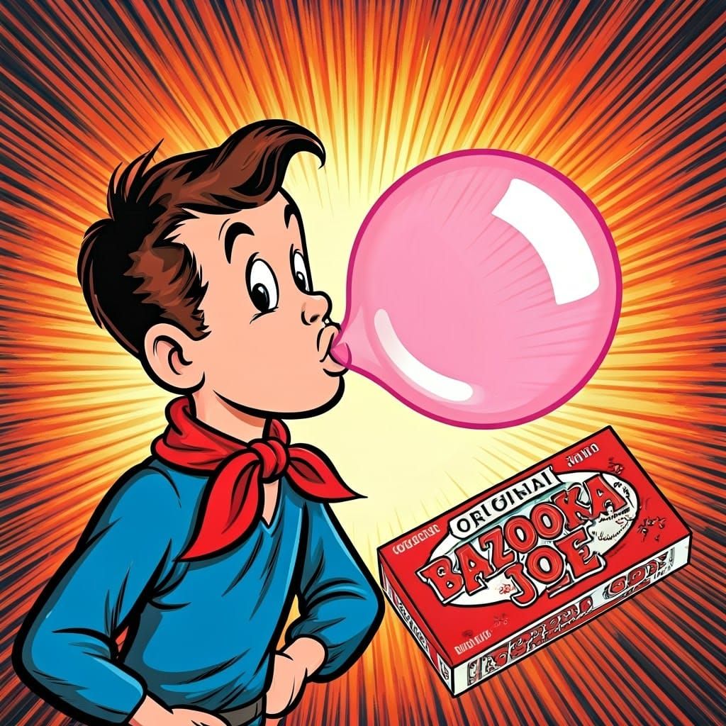 Vibrant Retro Comic Strip Scene with Bazooka Joe