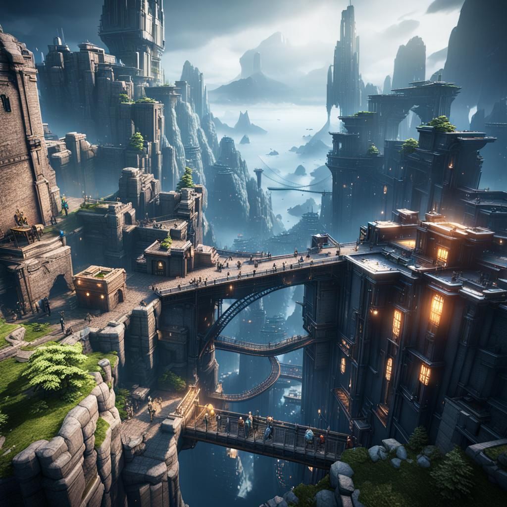 Epic Precipice City: 3D Game Cinematic Render