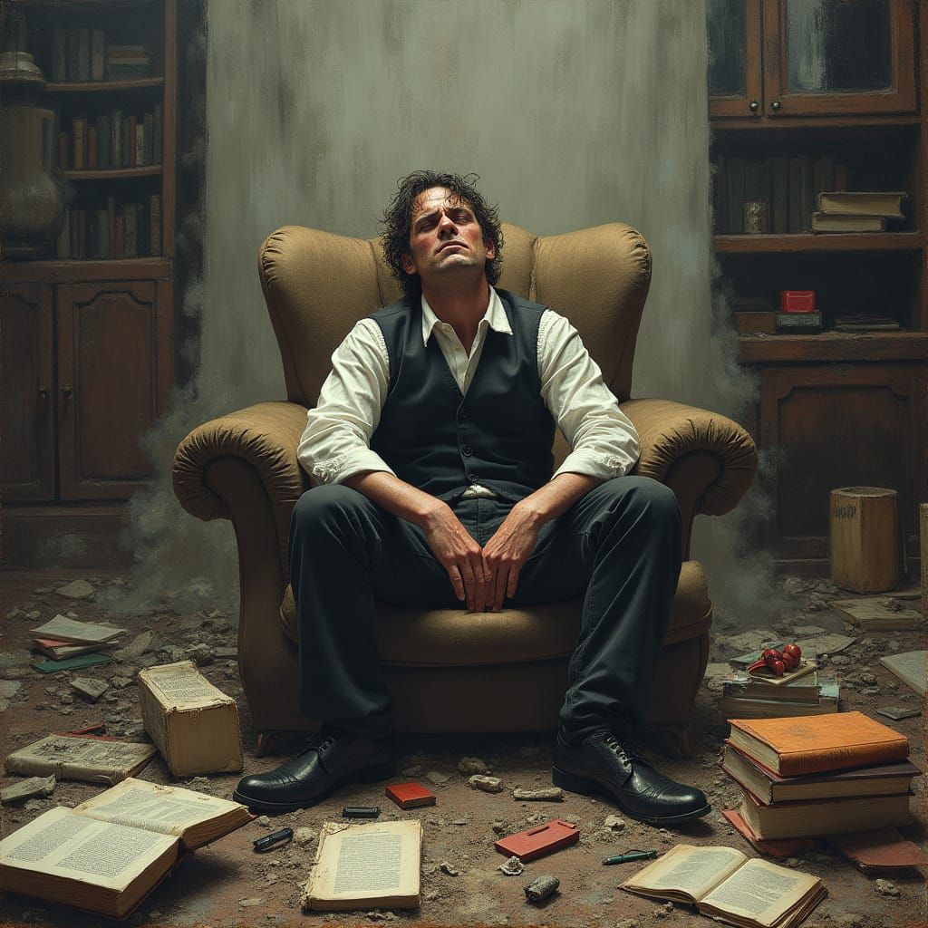 Man in Turmoil: A Surreal Emotional Portrait