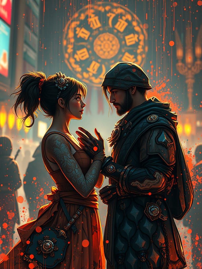 Ethereal Courtship in Vibrant Triadic Hues