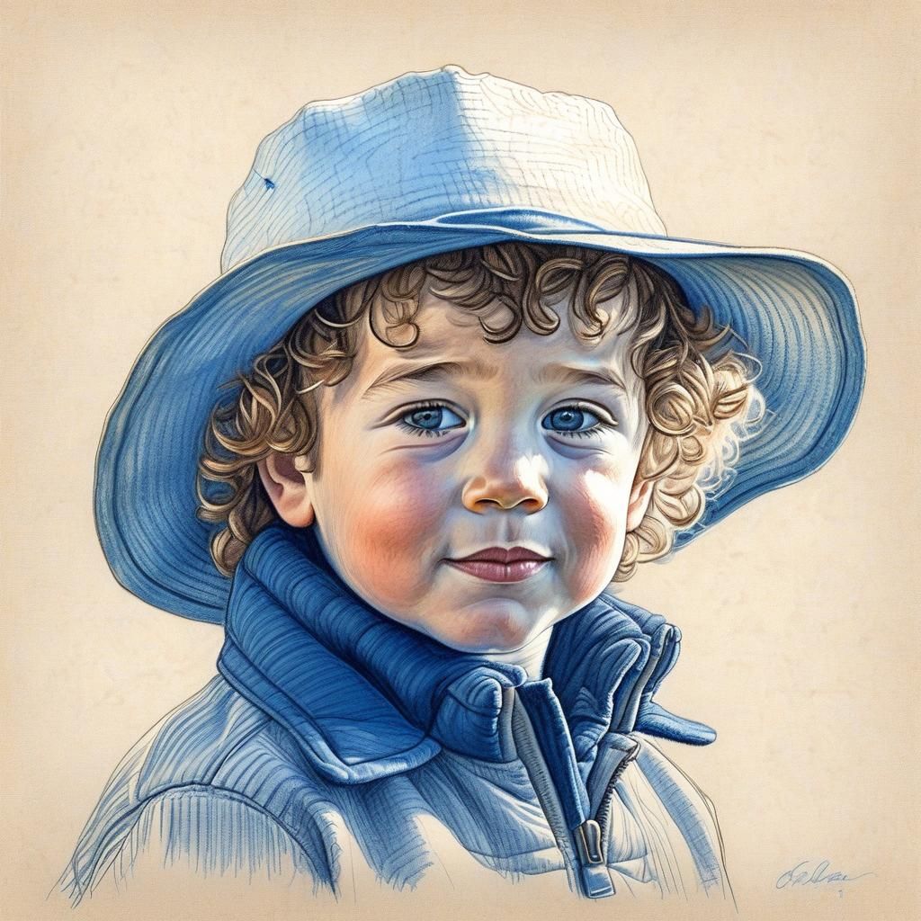 Pencil Sketch Portrait of Sweet Boy with Hat