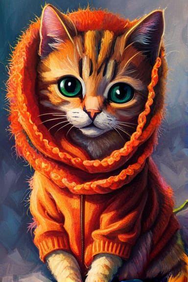 Yarn Monster Cat in Cyberpunk Pointillism