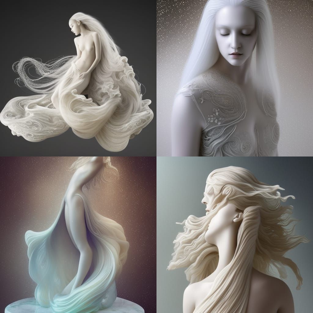 Opalescent Marble Woman Sculpture in Digital Art Style