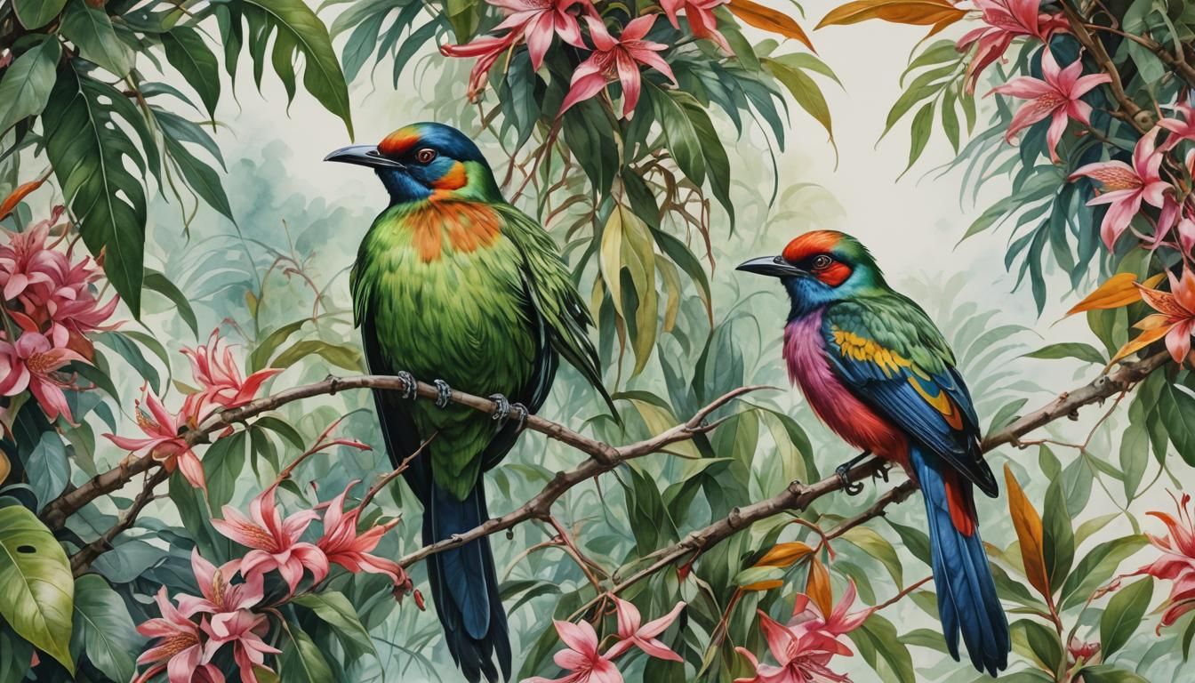 Vibrant Bird-of-Paradise in Watercolor Style