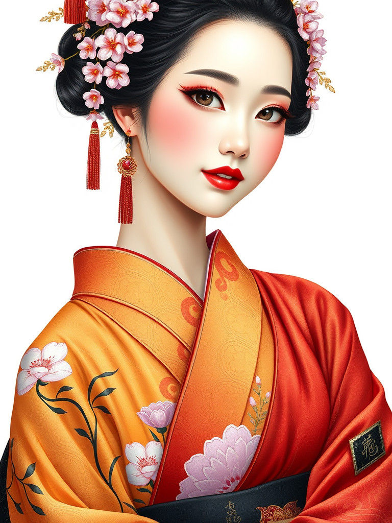 Young Woman in Traditional Dress: Detailed Oil Painting