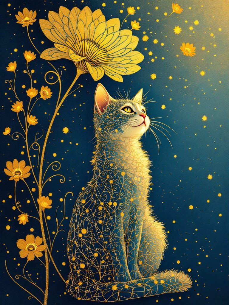 Adorable Cat Bathed in Golden Luminescence
