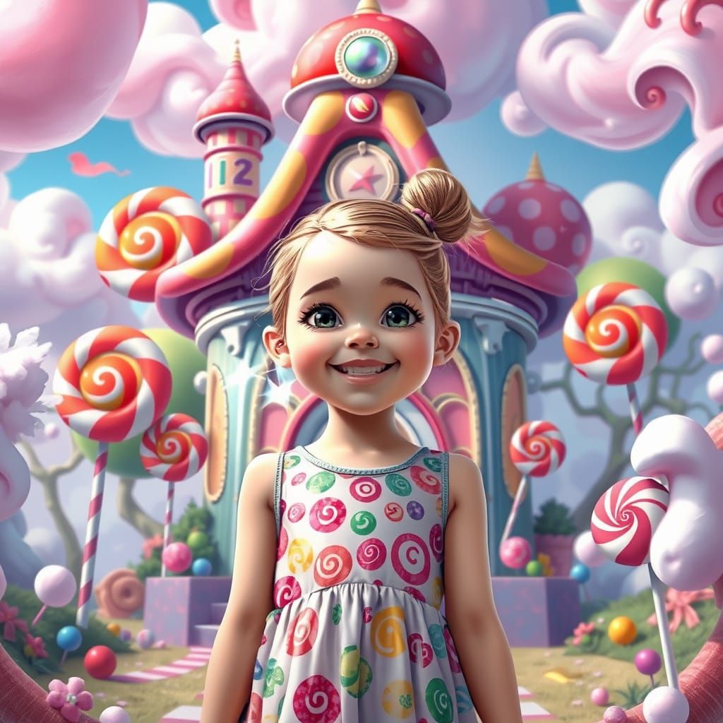 Whimsical Funhouse Girl in Candyland Wonderland