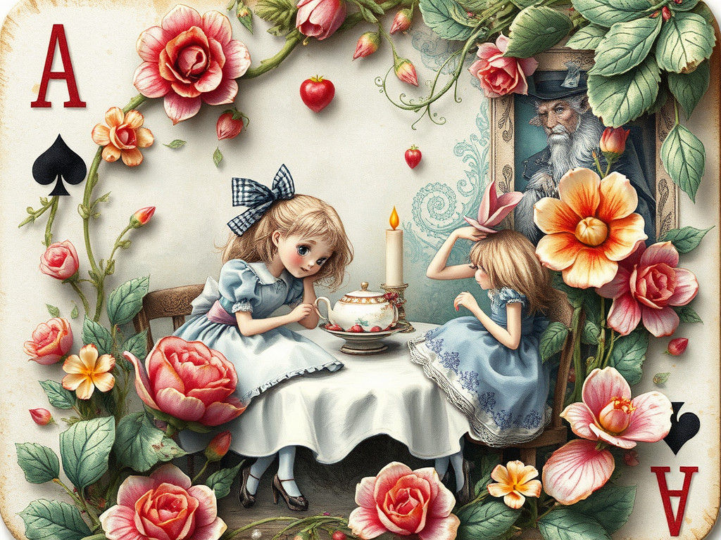 Alice in Wonderland Tea Party in Watercolor Style