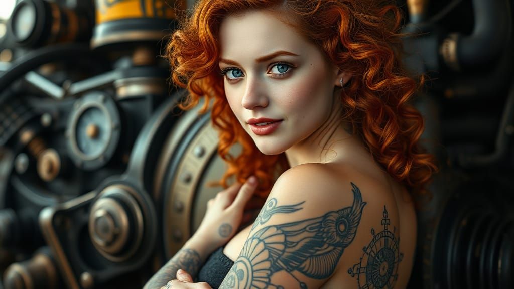 Steampunk Beauty with Mechanical Tattoos