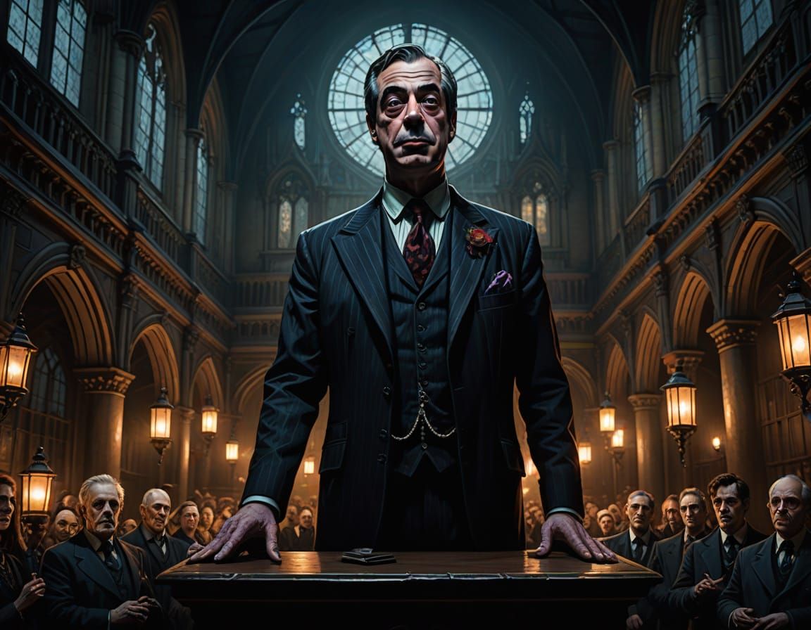 Gothic Farage: A Dark Whimsy Portrait in the Style of Tim Bu...