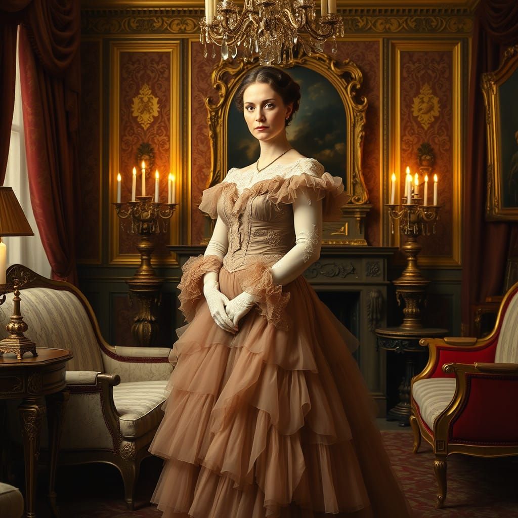 Elegant Victorian Noblewoman in Opulent Parlour