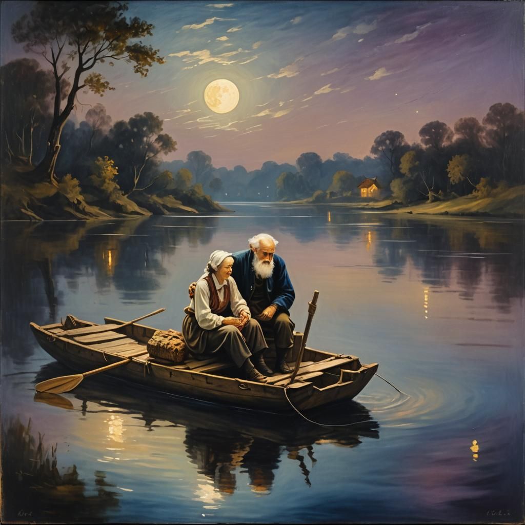 Baroque River Journey in Rembrandt Style