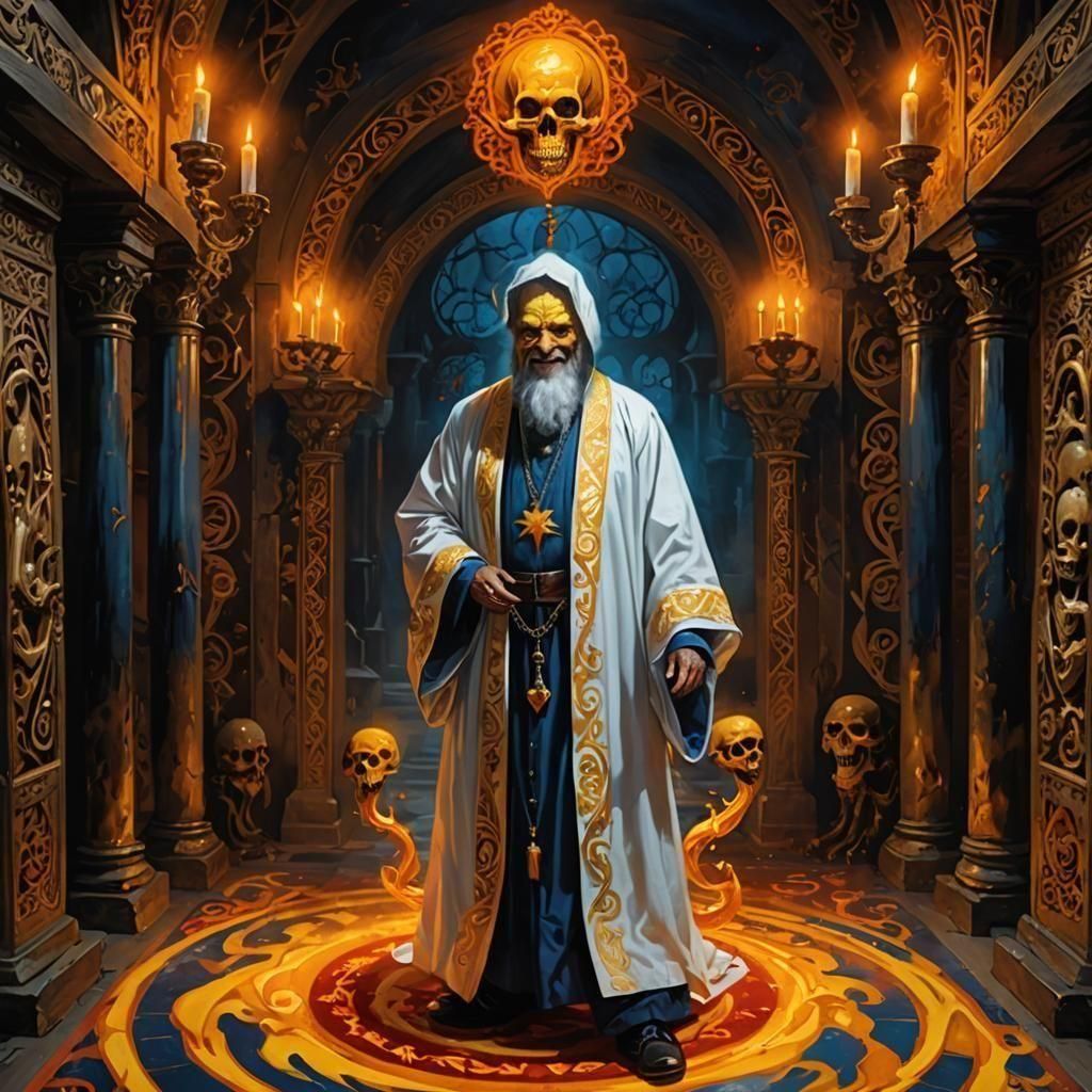 Sinister Rabbi with Glowing Eyes in Chiaroscuro Style