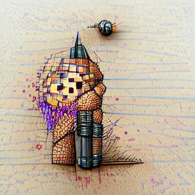Geometric Steampunk Stipple Sketch in Pixel Art Style