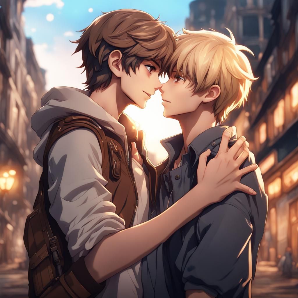 Anime Boys Kissing: Detailed Fantasy Art