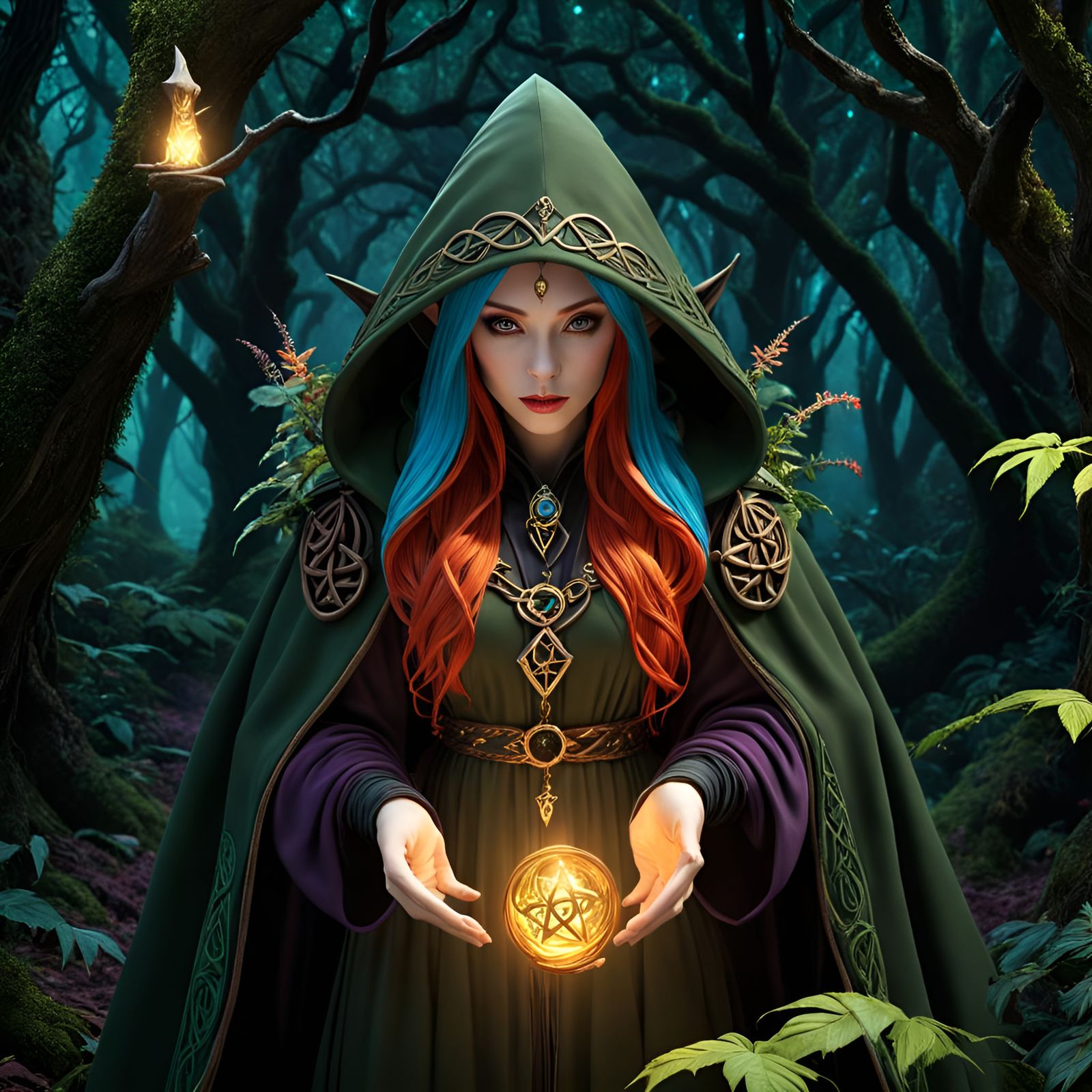 Enchanting Forest Sorcerer Channeling Arcane Power