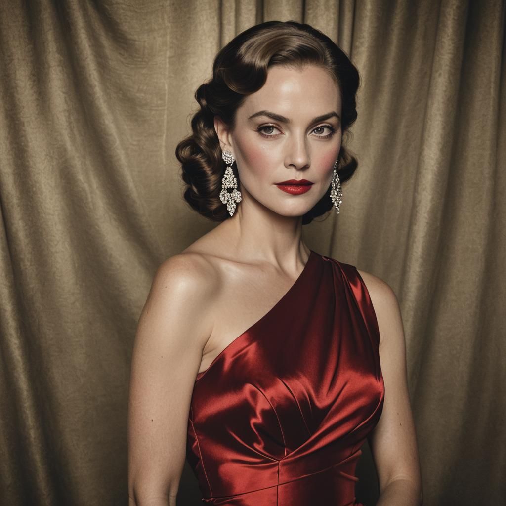 Elegant Woman in Red Gown: Hollywood Regency Portrait