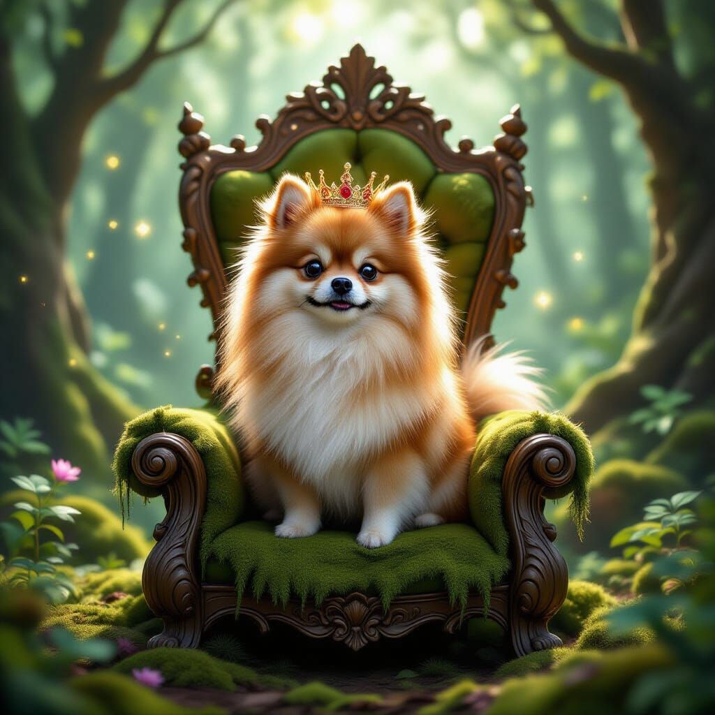 Pomeranian King in Enchanted Forest Digital Painting