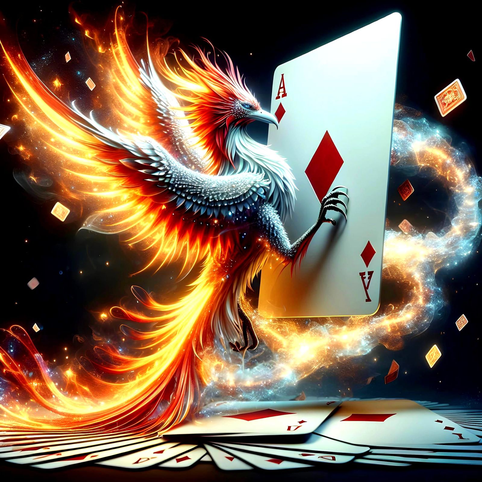 Phoenix Ace of Diamonds: Hyper-Realistic Digital Art