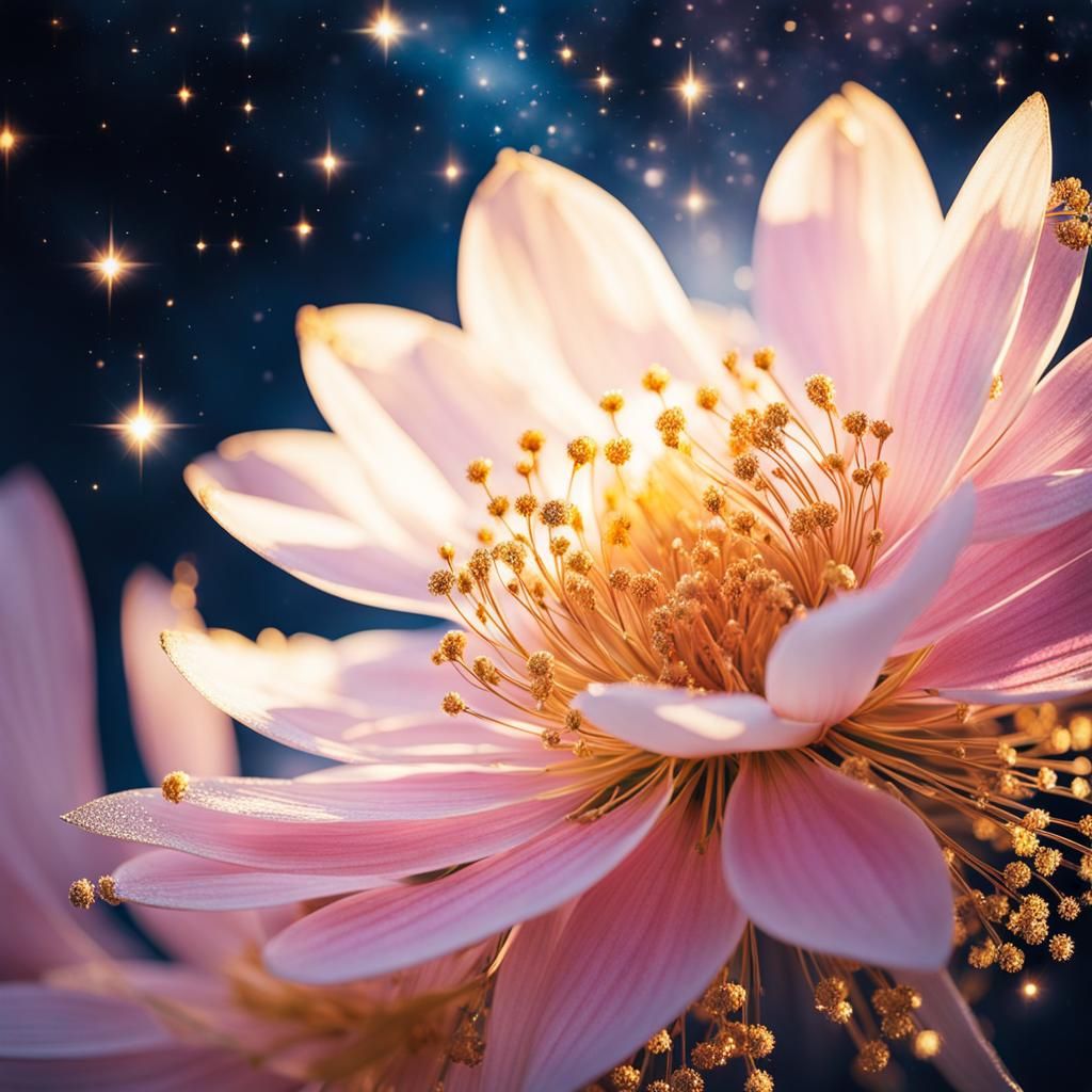 Sparkling Flower and Starry Sky in Double Exposure