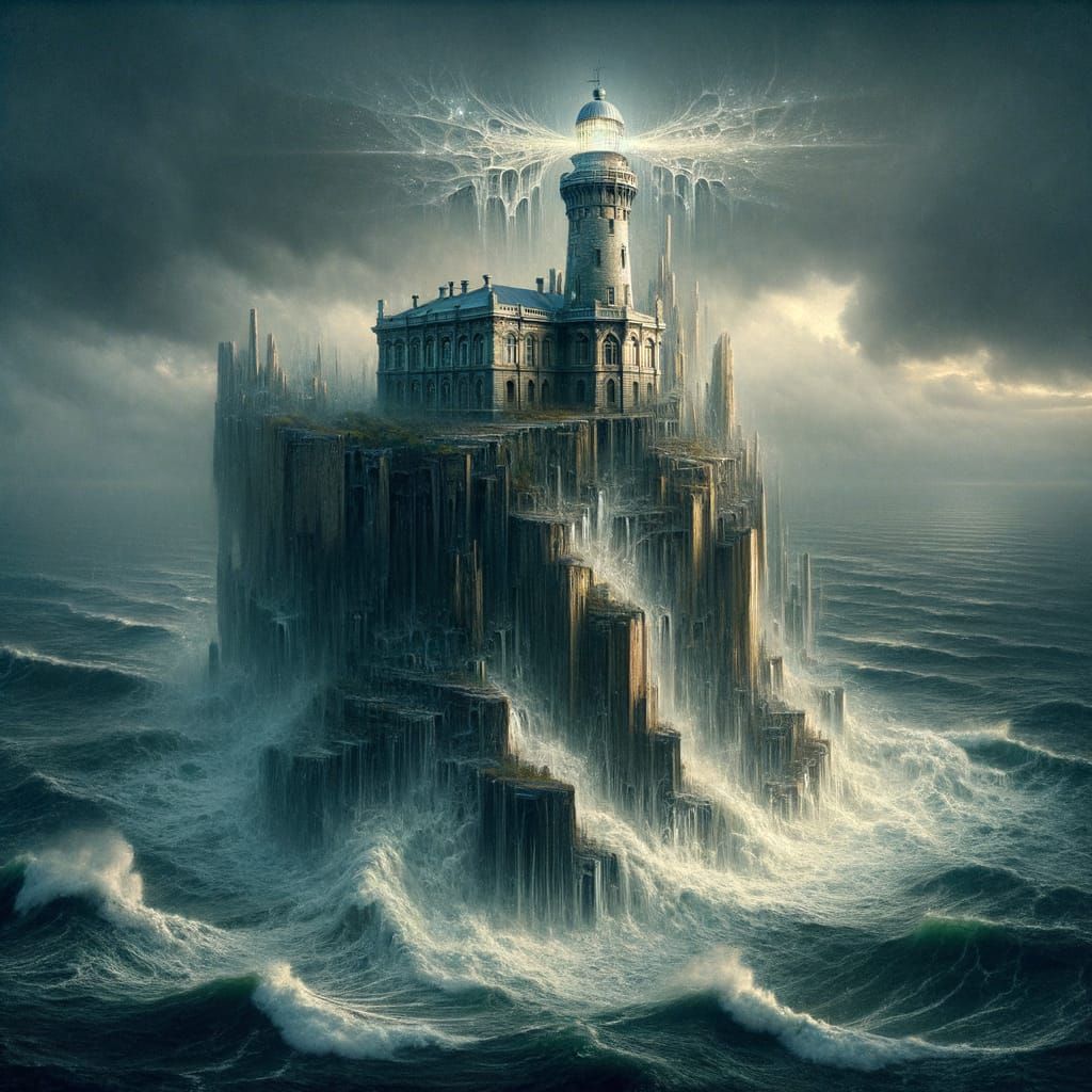 Spider Silk Lighthouse on Stormy Cliffside in Dark Fantasy S...