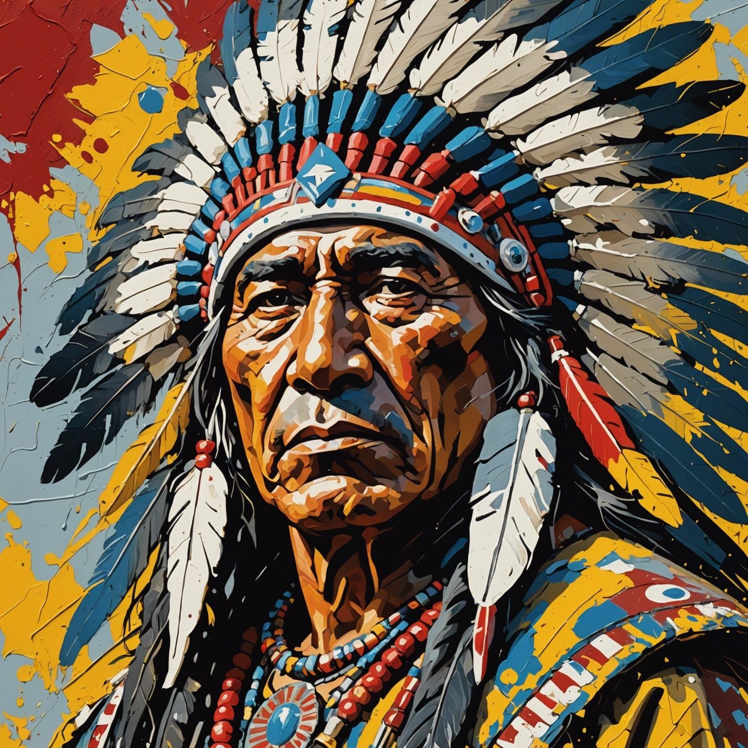 Impasto Painting of an Indian Chief