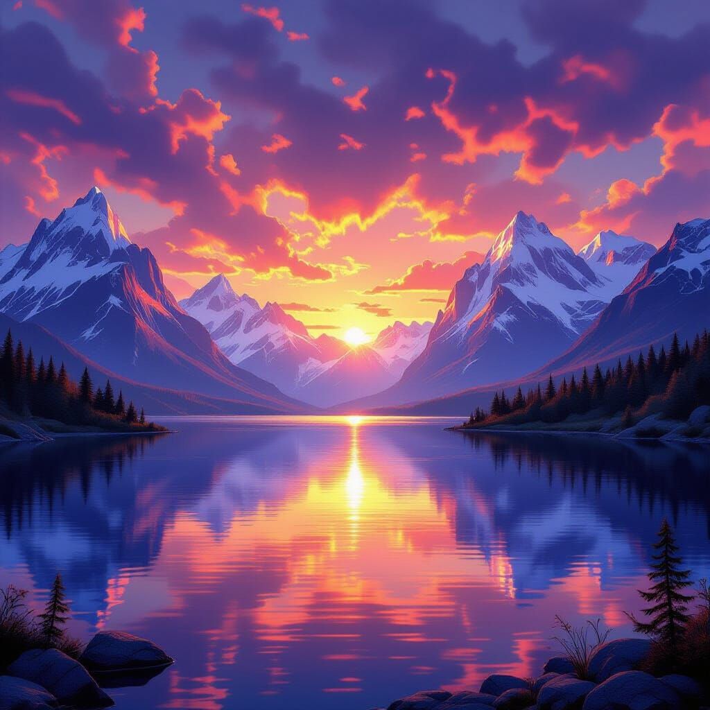 Crystal Mountains Reflect Sunrise Over Tranquil Lake