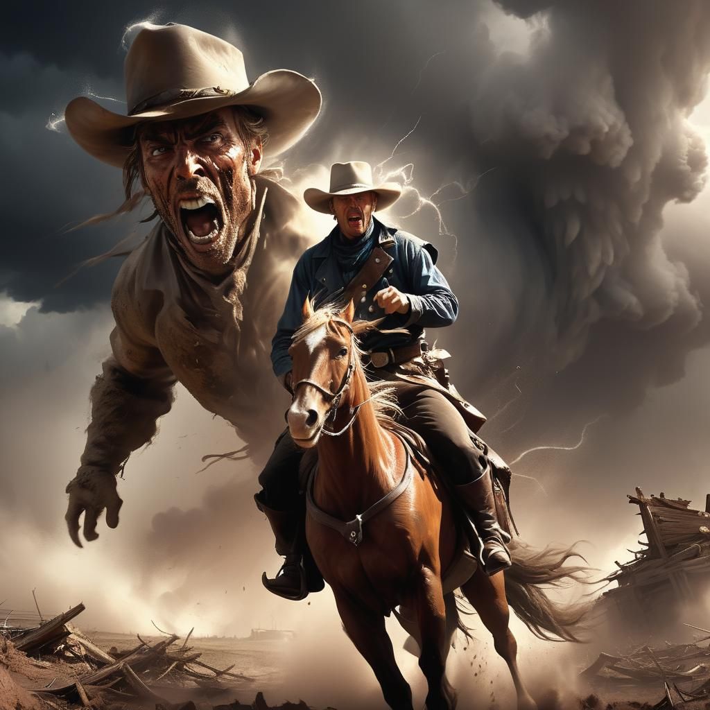 Cowboy Rides Tornado: Epic Western Action Art