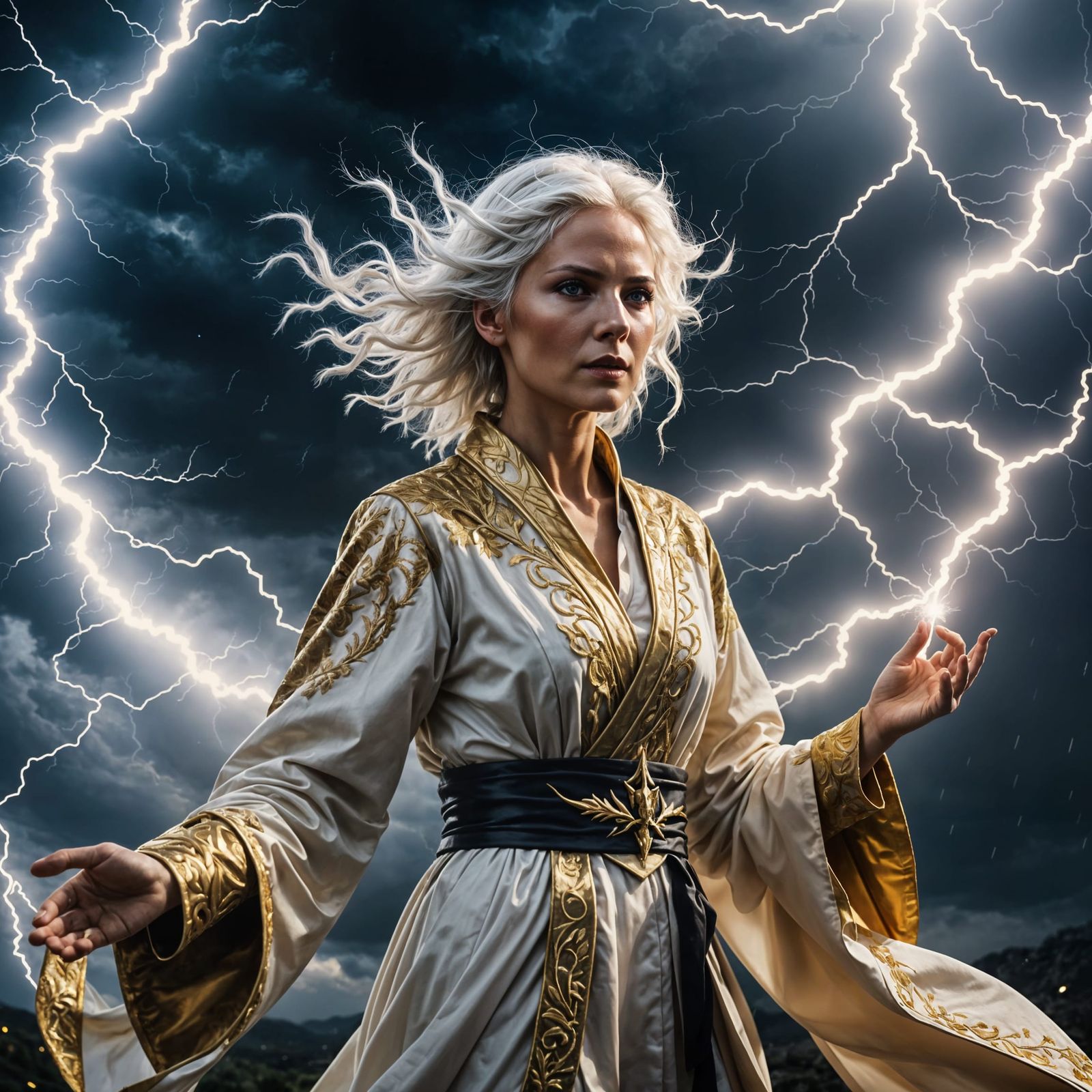 Sorceress Summons Lightning in Fantasy Art
