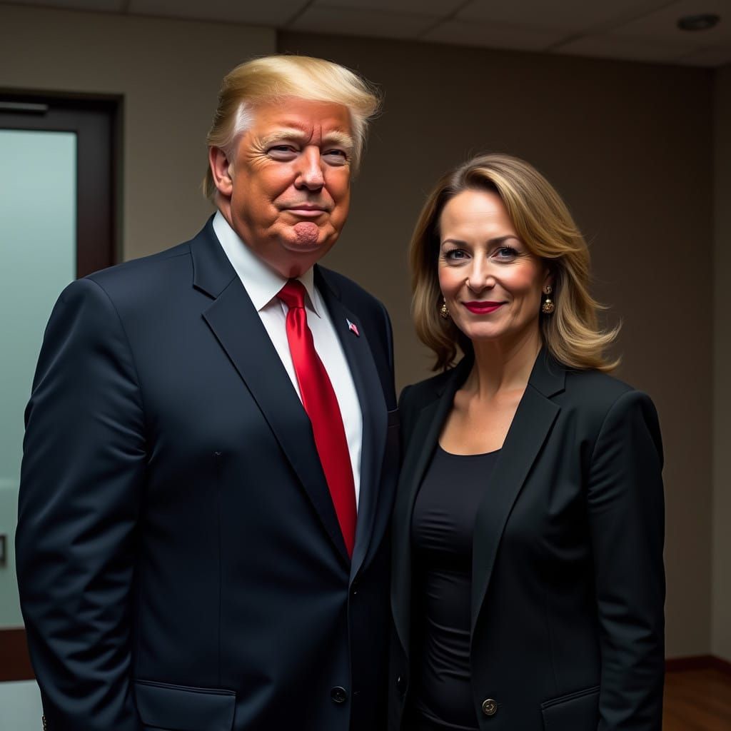 Confident Leader Flanked by Intelligent Businesswoman in Mod...