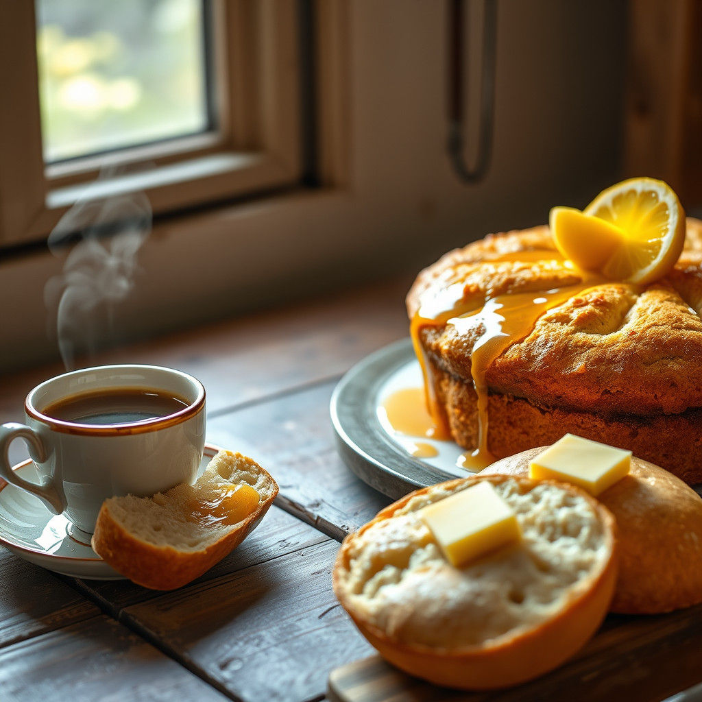 Lemon Drizzle Cake in Impressionist Kitchen Scene