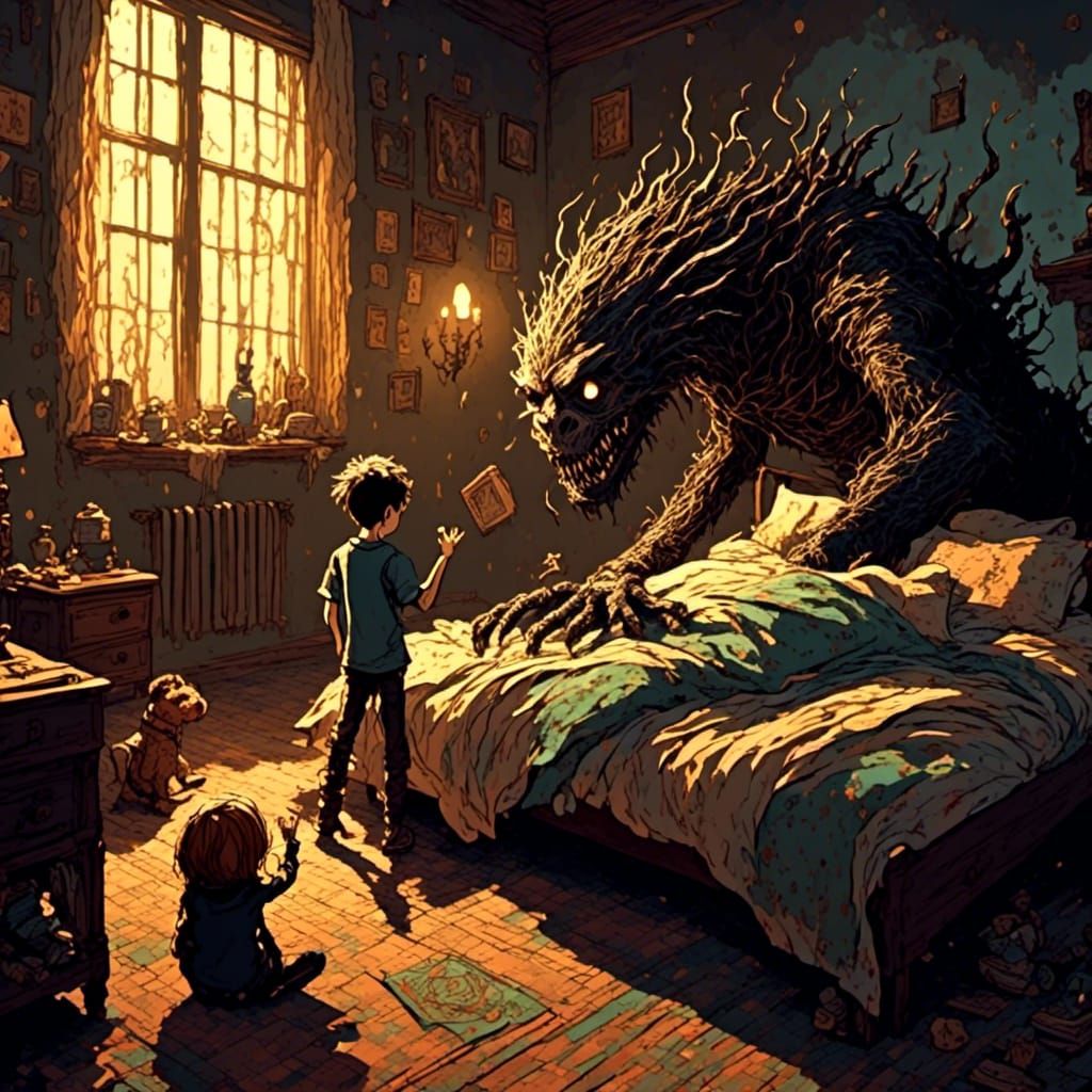 <lora:SybilThorn-LORA5:1.0> a little boy making friends with...