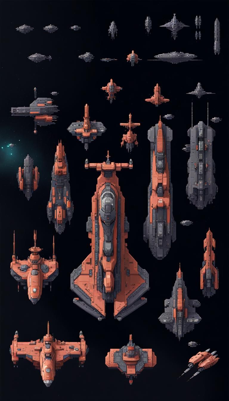 2D Pixel Art Space Battleship Game Asset