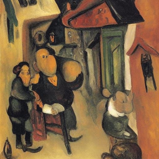 Old Mouse in a Lively Tavern, Inspired by Soutine and Macke