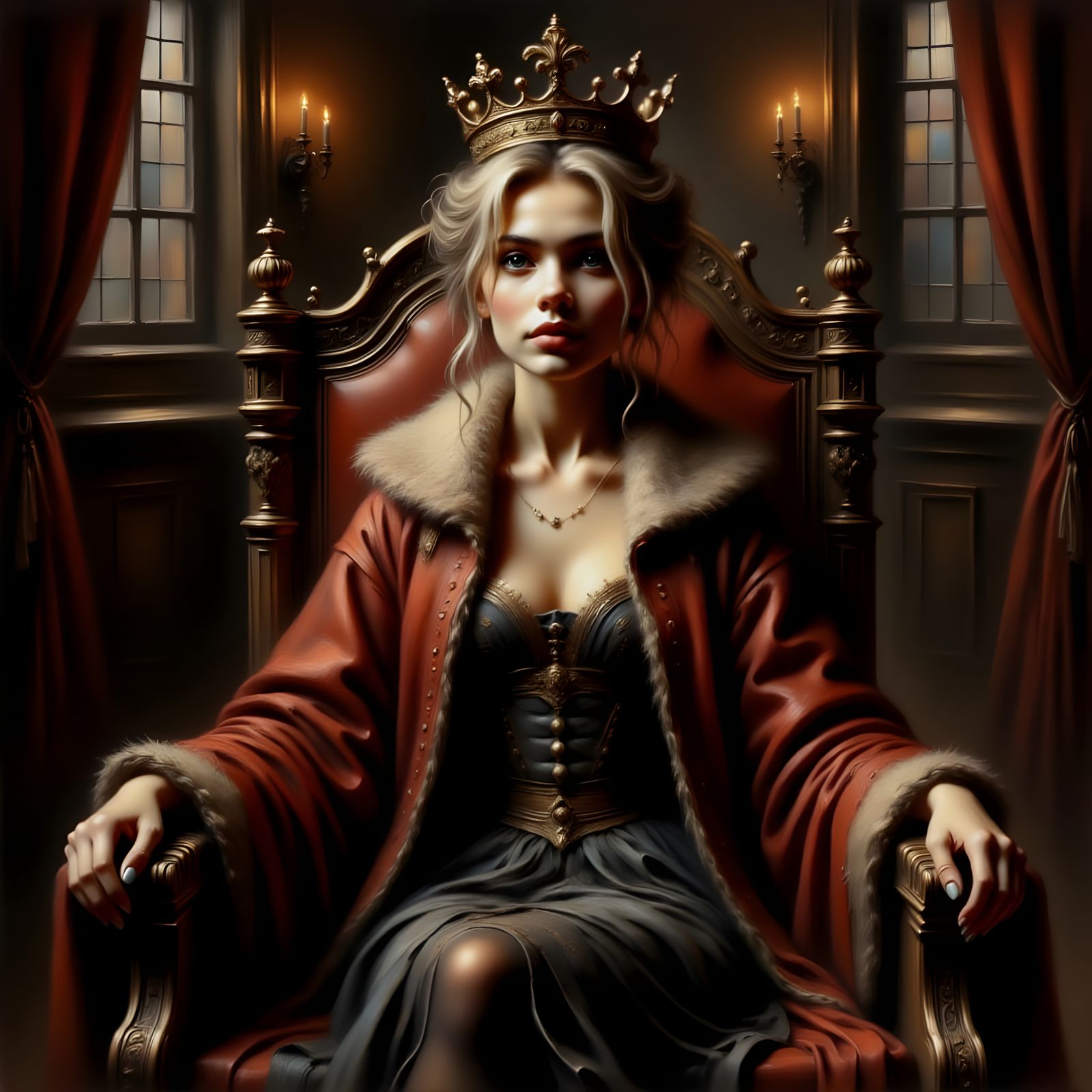 Regal Grieving Widow in Rembrandt Style Oil Painting