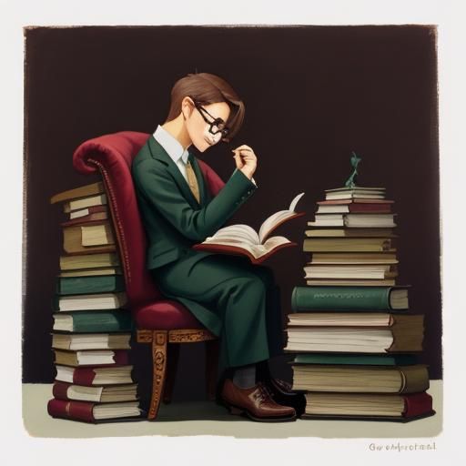 Baby Dragon Reading: Gouache Detailed Painting