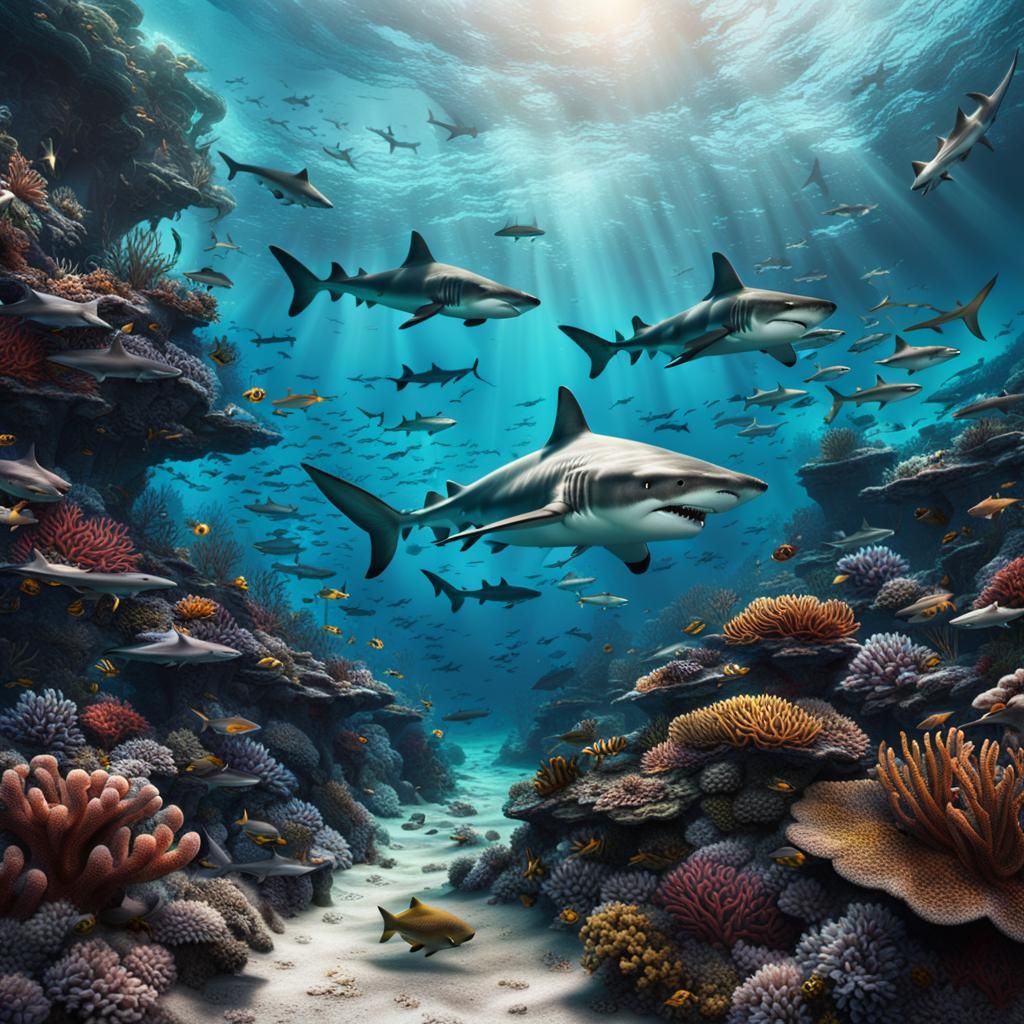 Sharks in Coral Reefs: Digital Matte Painting