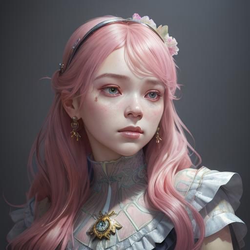 Maid Secretly Applies Makeup: Hyperdetailed Digital Portrait