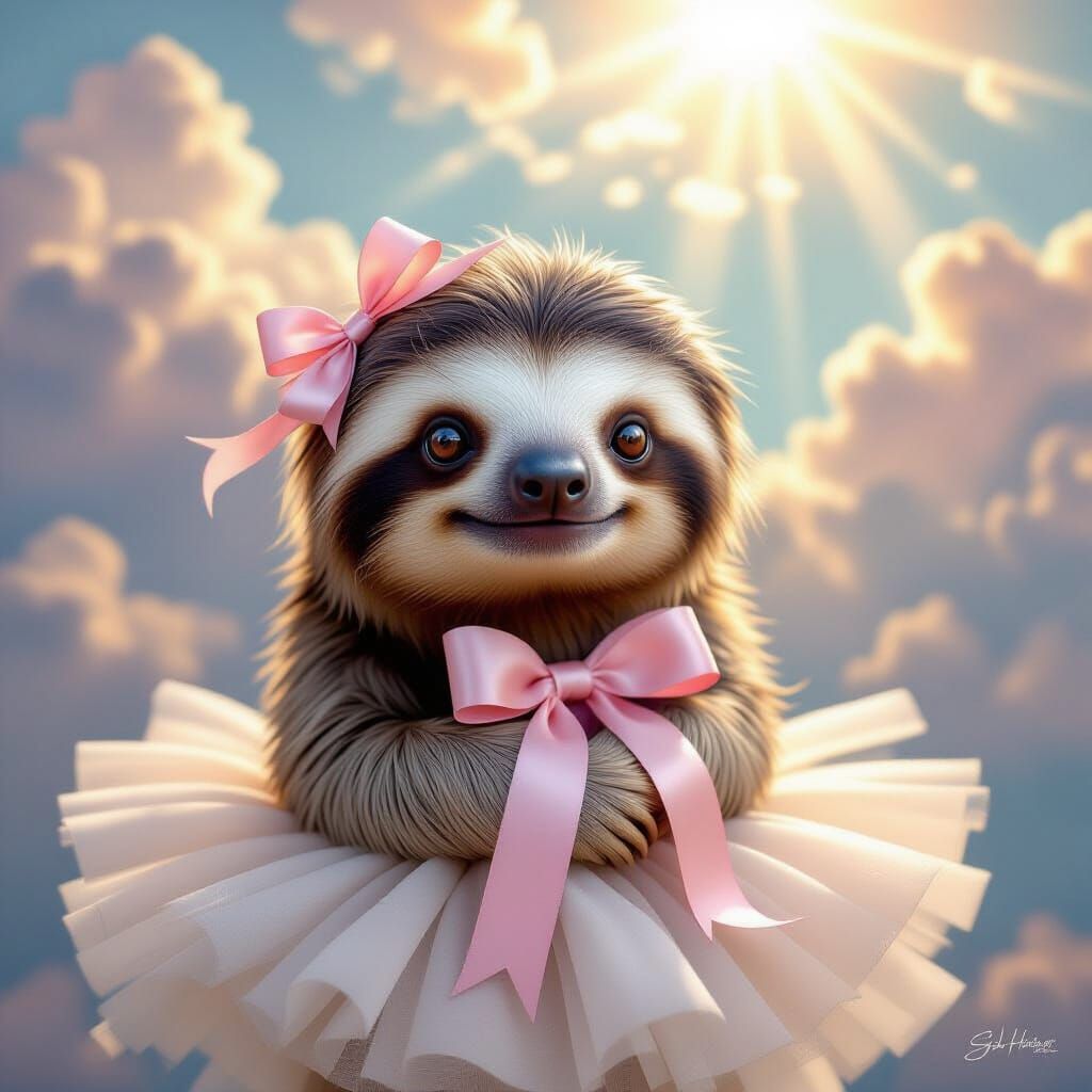 Serene Sloth Ballerina in Ethereal Sunshine